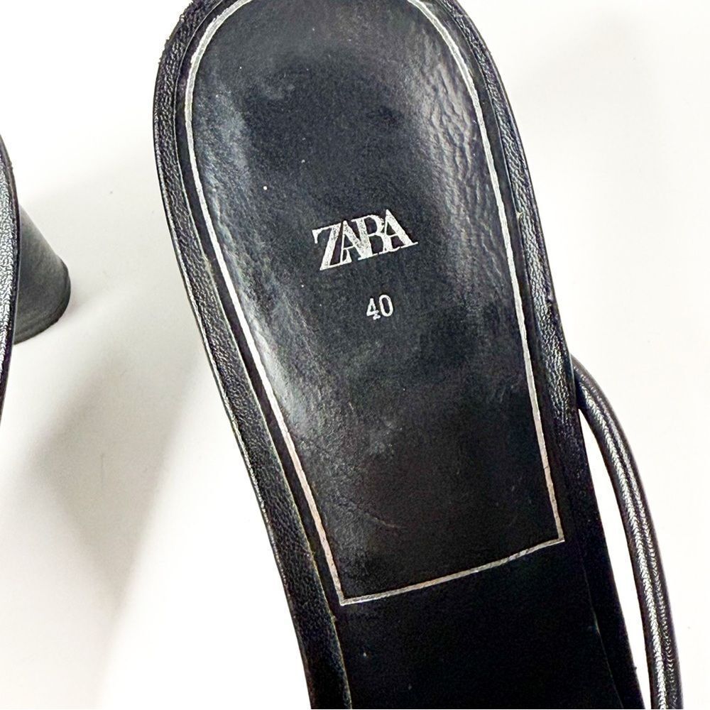 Zara Women's Black Strappy Block Heeled Sandals | Size 40 | Square Toe Slip-On - Picture 6 of 8